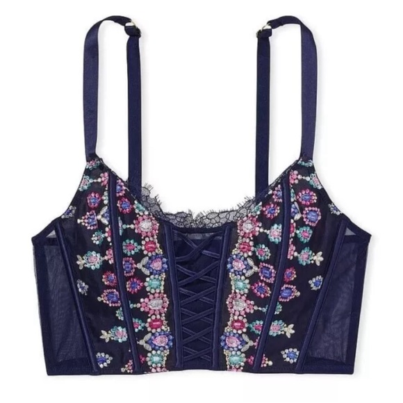 Victoria's Secret Corset Dream Angels Bejeweled Embroidered Boned Bra Top NWT L - Picture 2 of 7